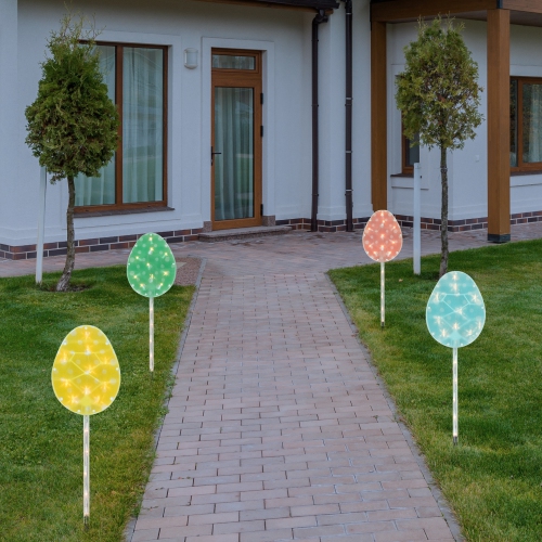 4ct Pastel Easter Egg Pathway Marker Lawn Stakes, Clear Lights