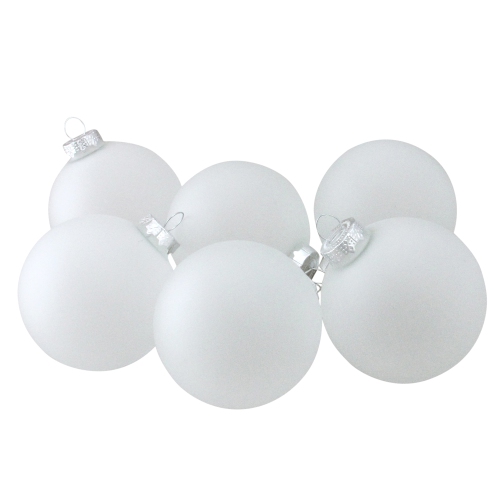 NORTHLIGHT  6Ct And Silver Matte Frosted Glass Christmas Ball Ornaments 3.25" (80Mm) In White
