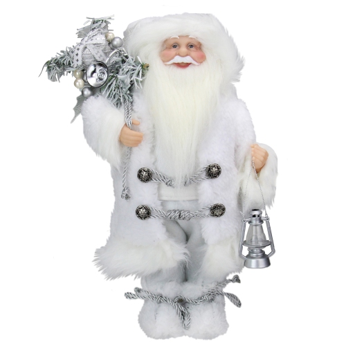 12" Elegant White Frost Standing Santa Claus Christmas Figure with Lantern