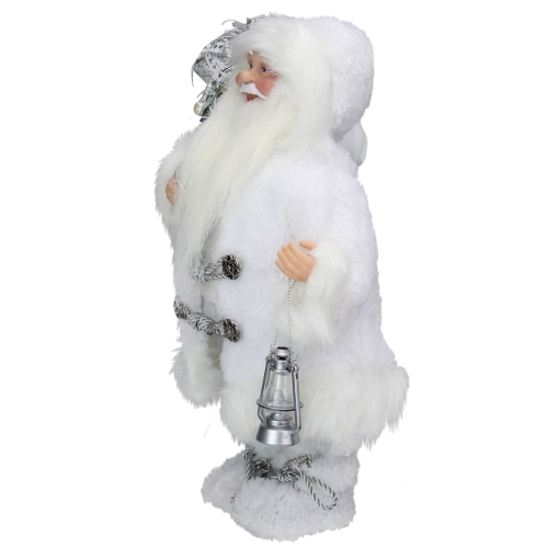 12" Elegant White Frost Standing Santa Claus Christmas Figure with Lantern