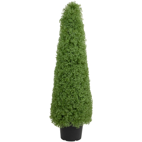 4' Artificial Boxwood Cone Topiary Tree with Round Pot, Unlit