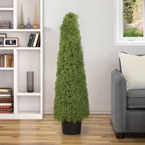 4' Artificial Boxwood Cone Topiary Tree with Round Pot, Unlit