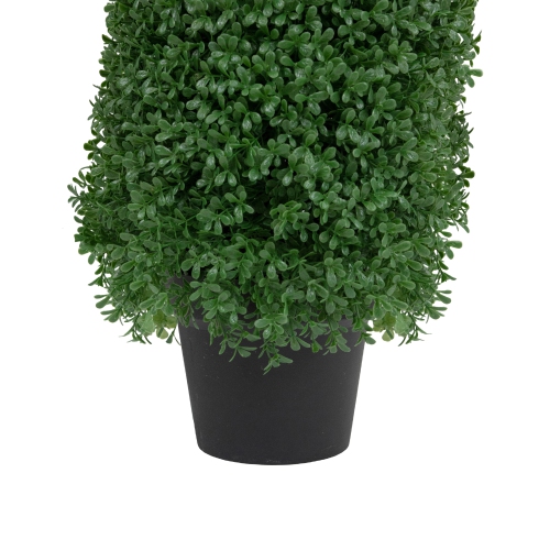 30" Artificial Boxwood Cone Topiary Tree with Round Pot, Unlit