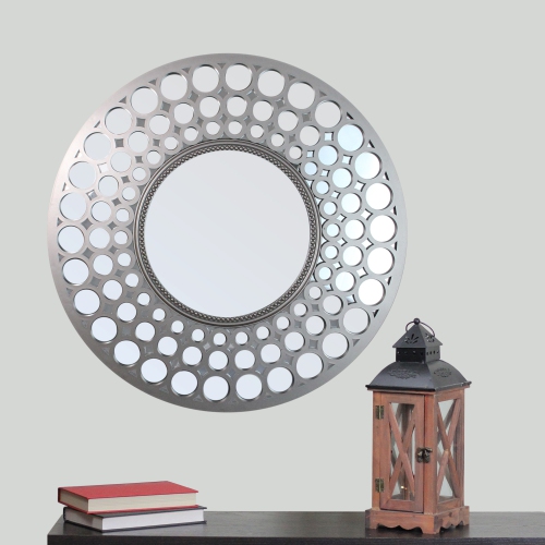 24.75" Silver Cascading Orbs Round Wall Mirror