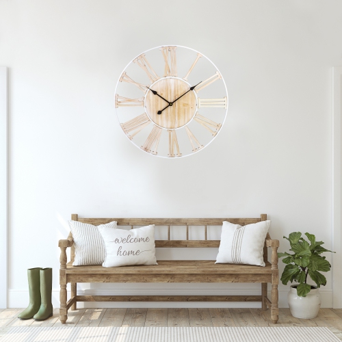 Wood and Metal Roman Numeral Battery Operated Round Wall Clock - 28"