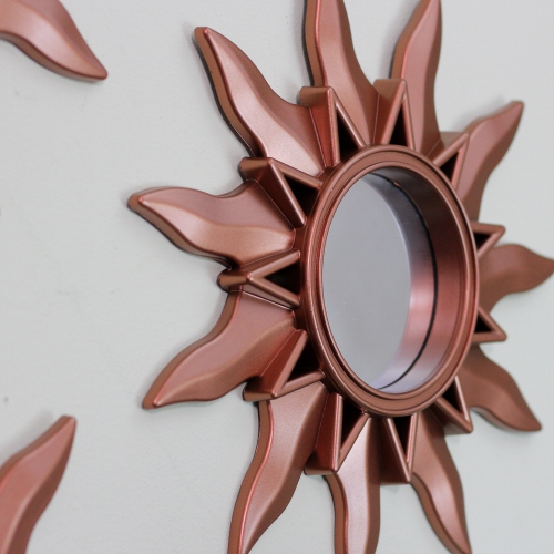 Set of 3 Mayan Sunburst Matte Copper Round Mini Mirrors 9.5"