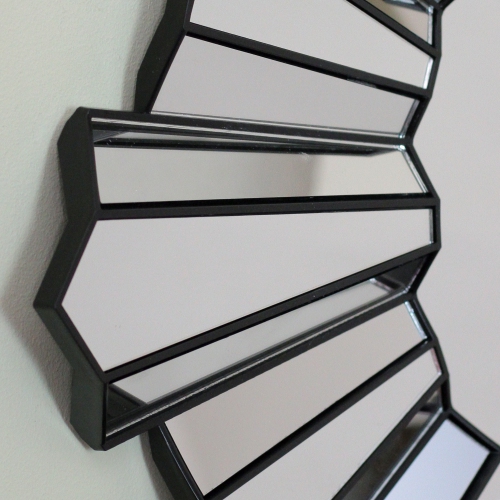 25" Sparkling Sunburst Matte Black Round Wall Mirror