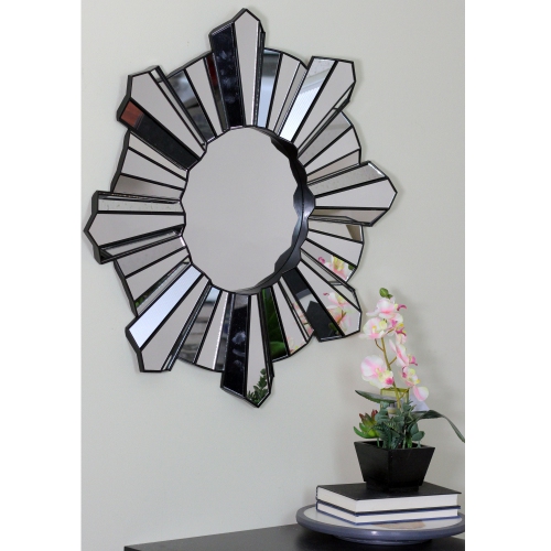 25" Sparkling Sunburst Matte Black Round Wall Mirror