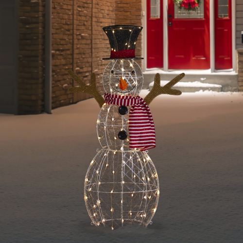 Bonhomme de neige illuminé à DEL de 48 po avec chapeau haut et écharpe rouge décoration de Noël extérieure