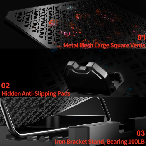 AICHESON Laptop Cooling Pad with 6 Cooler Fans with Red Lights, LCD Display, 2 USB Ports