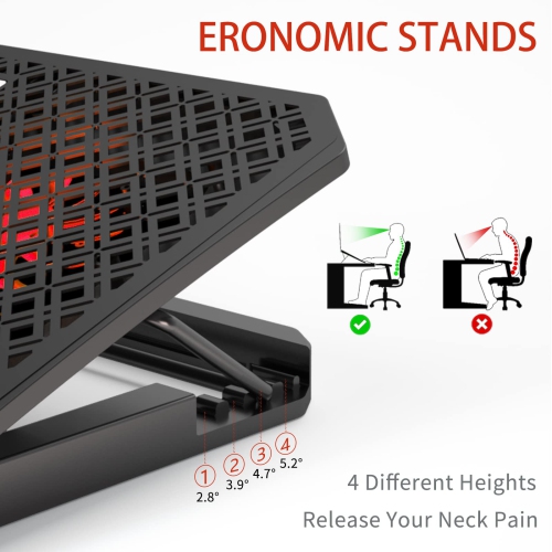 AICHESON Laptop Cooling Pad with 6 Cooler Fans with Red Lights, LCD Display, 2 USB Ports