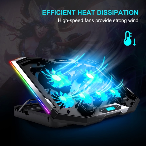 TopMate C11 Laptop Cooling Pad RGB Gaming Notebook Cooler, Laptop Fan Stand Adjustable Height with 6 Quiet Fans and Phone Ho