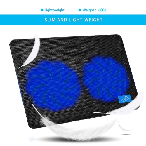 AICHESON Laptop Cooling Pad 2 1000RPM Fans Portable Computer Cooler, Blue LEDs, S007