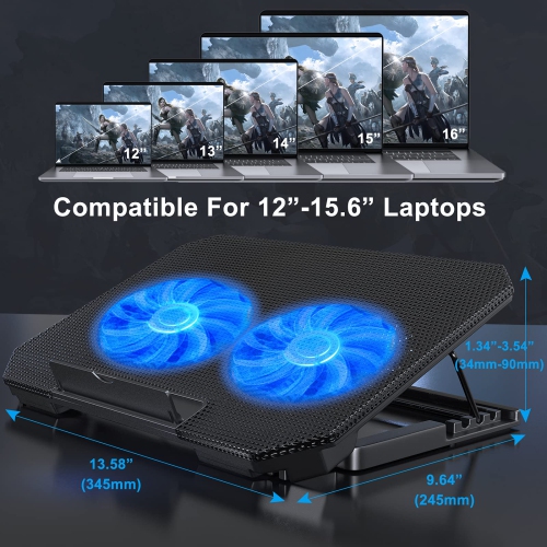LIENS Laptop Cooling Pad with Adjustable Height Two 5.1 Inches Fan 2 USB Ports Suitable for 12"-15.6" Laptops?Black?