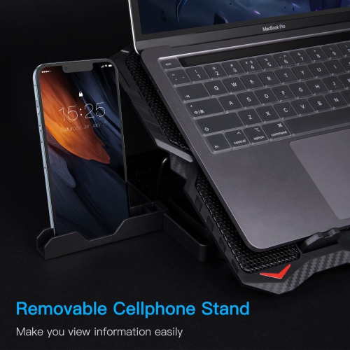 Laptop Cooling Pad, Laptop Cooler with LED Light 6 Quiet Laptop Fan 5 Adjustable Height and Phone Holder, Dual USB Port 3 Modes Laptop Fan Cooling