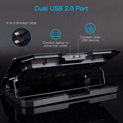 Laptop Cooling Pad, Laptop Cooler with LED Light 6 Quiet Laptop Fan 5 Adjustable Height and Phone Holder, Dual USB Port 3 Modes Laptop Fan Cooling