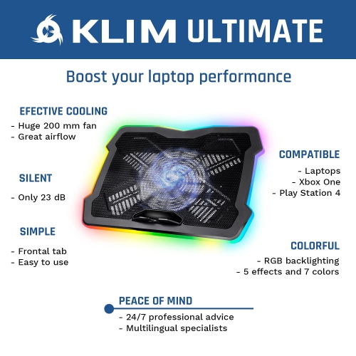 ??KLIM™ Ultimate + Laptop Cooling Stand with RGB backlighting + 11" - 17" + Gaming Laptop Cooling Pad for Desk + New 2022 +