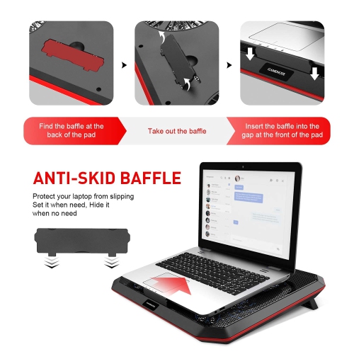 Gamenote Laptop Cooling Pad with 4 Fans for Up to 17 Inch Laptop, Cooler Pad with Blue LED Light, Dual 2 USB Ports and Adjus