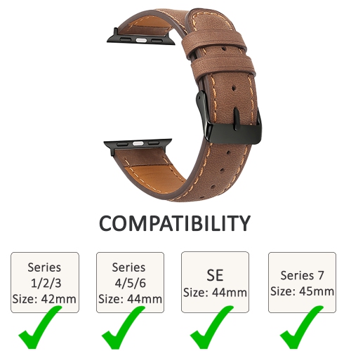 Premium Genuine Leather Band for Apple Watch Series 1/2/3/4/5/6/7/8/9/10/11 SE, 42mm 44mm 45mm 46mm, 49mm Replacement Breathable Strap with