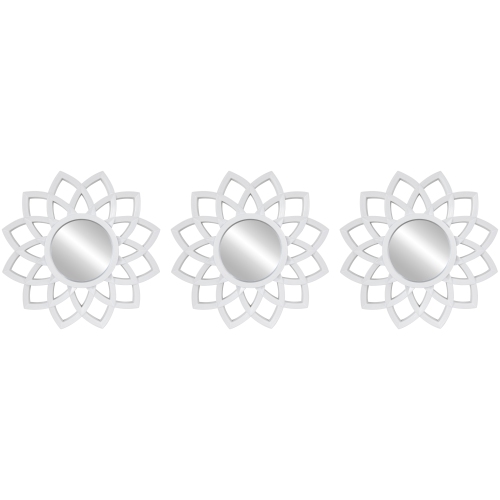 Set of 3 Arched Floral Matte White Wall Mirrors 9.5"