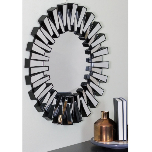 25.5" Round Matte Black Aztec Sunburst Wall Mirror