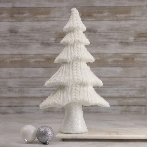 16.75" Cream Cable Knit Christmas Tree Tabletop Decoration