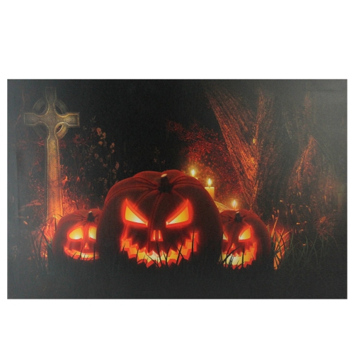LED Lighted Jack-O-Lanterns in a Cemetery Halloween Canvas Wall Art 23.5" x 15.5"