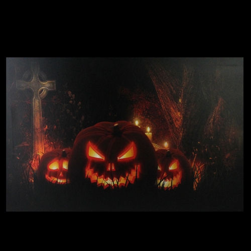 LED Lighted Jack-O-Lanterns in a Cemetery Halloween Canvas Wall Art 23.5" x 15.5"