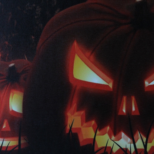 LED Lighted Jack-O-Lanterns in a Cemetery Halloween Canvas Wall Art 23.5" x 15.5"