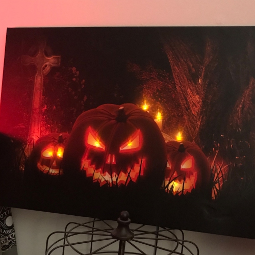 LED Lighted Jack-O-Lanterns in a Cemetery Halloween Canvas Wall Art 23.5" x 15.5"
