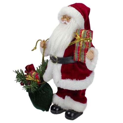 12" Santa Claus Holding Gift Bag and Presents Christmas Figure