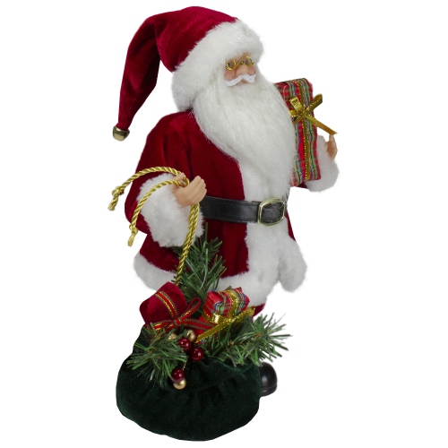 12" Santa Claus Holding Gift Bag and Presents Christmas Figure
