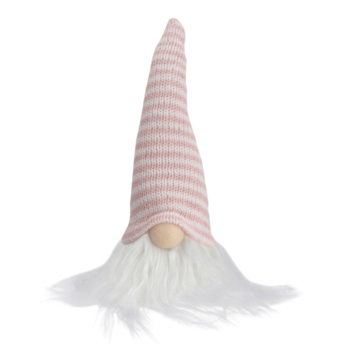 7.5" Pink and White Striped Hat Spring Gnome
