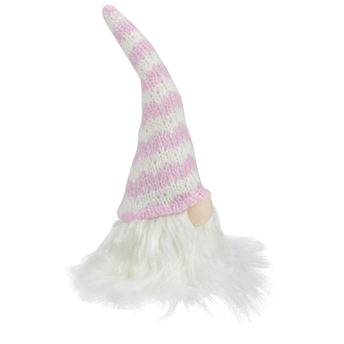 7.5" Pink and White Striped Hat Spring Gnome