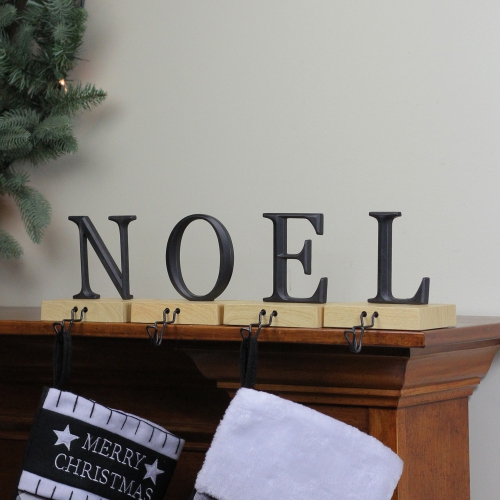 Set of 4 Brown and Black "NOEL" Christmas Stocking Holder 6"