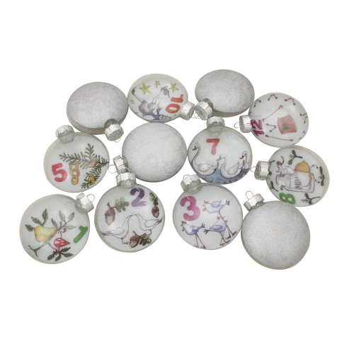 12ct Clear 'The Twelve Days of Christmas' Glass Disc Ornaments 3"