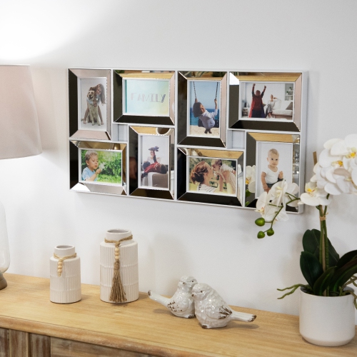Mirrored Collage Wall Picture Frame - 28" - Silver and White