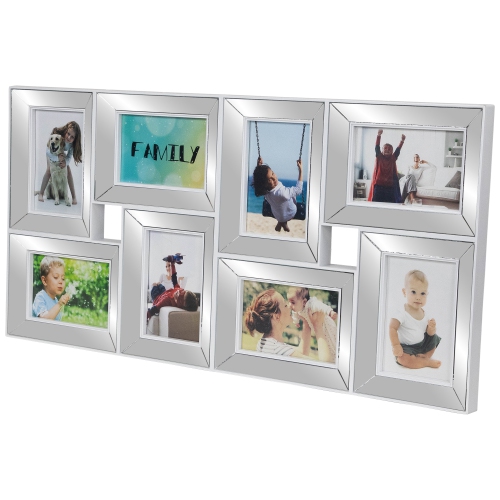 Mirrored Collage Wall Picture Frame - 28" - Silver and White