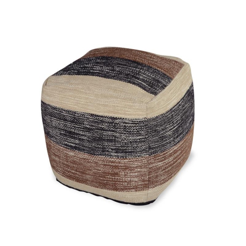 STEVE SILVER COMPANY Steve Silver Jamal Square Handwoven Beige/ Brown/ Black Wool Pouf