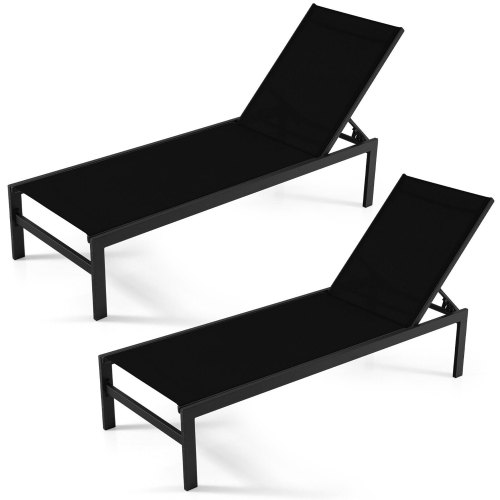 Marque Gymax, Lot de 2 pièces Chaise longue de Patio réglable avec dossier à 6 positions Noir