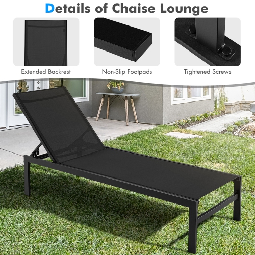 Marque Gymax, Lot de 2 pièces Chaise longue de Patio réglable avec dossier à 6 positions Noir