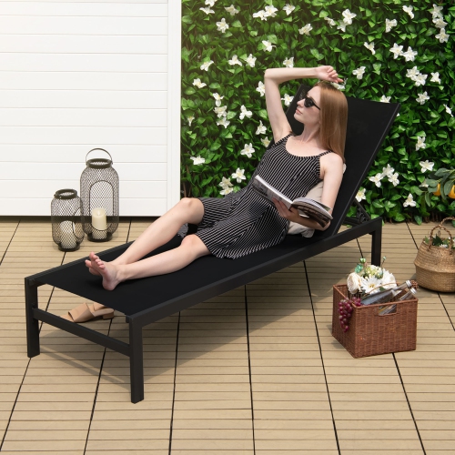 GYMAX  Patio Chaise Lounge Adjustable Lounge Chair W/ 6-Position Backrest In Black