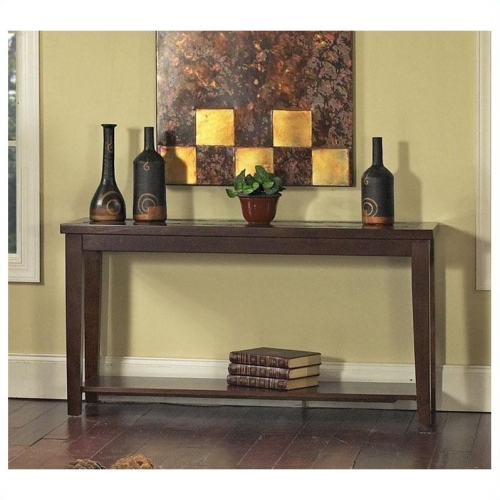 Pemberly Row Transitional Slate inlay Sofa Table with brown cherry wood