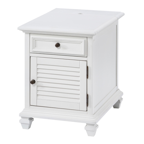 STEVE SILVER COMPANY Charlestown Modern Farmhouse Soft White Wood Storage End Table With USB