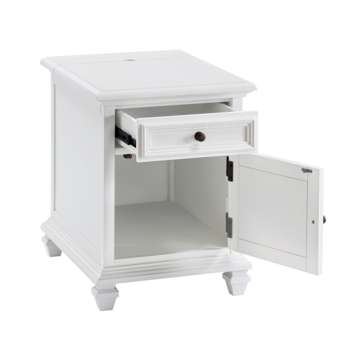 Charlestown Modern Farmhouse Soft White Wood Storage End Table with USB