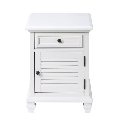 Charlestown Modern Farmhouse Soft White Wood Storage End Table with USB