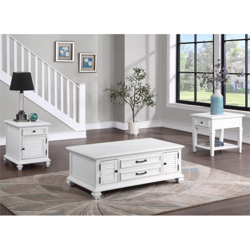 Charlestown Modern Farmhouse Soft White Wood Storage End Table with USB