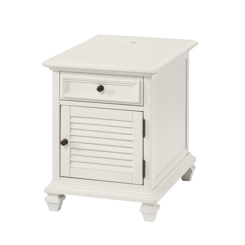Charlestown Modern Farmhouse Soft White Wood Storage End Table with USB