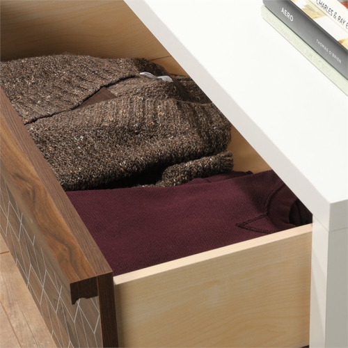 Sauder Harvey Park 6 Drawer Double Dresser in Soft White and Walnut