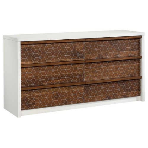 PEMBERLY ROW  6 Drawer Double Dresser In Soft White And Walnut